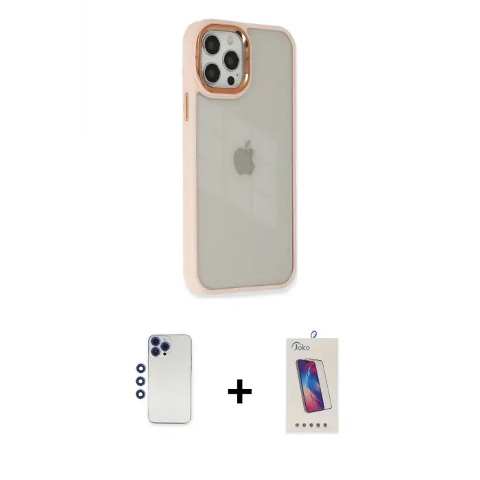 ieg™ iPhone 12 Pro Max Kılıf Eksen Doku Prime - Siyah Joko 5D Cam + Shine Kamera Lens - LT