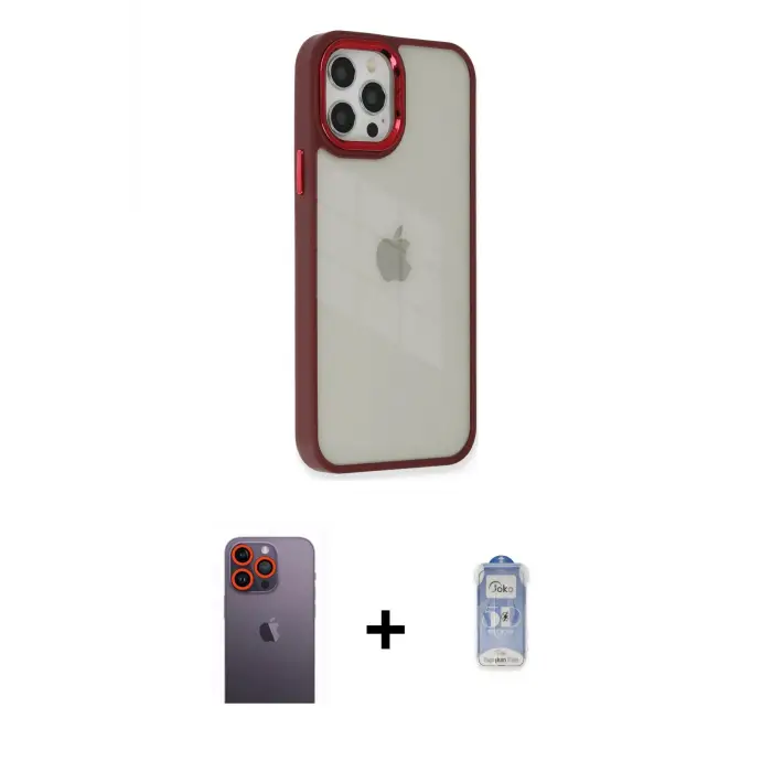 ieg™ iPhone 12 Pro Max Kılıf Eksen Doku Prime - Siyah Joko Magic 5D Cam + Neon Fosforlu Kamera Lens - TU
