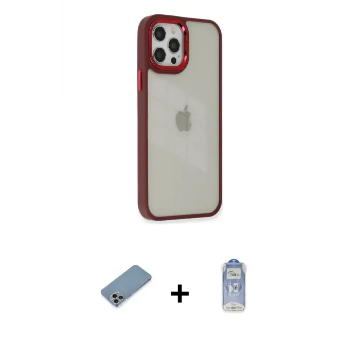 ieg™ iPhone 12 Pro Max Kılıf Eksen Doku Prime - Siyah Joko Magic 5D Cam + Shine Kamera Lens Koruma Cam - GI