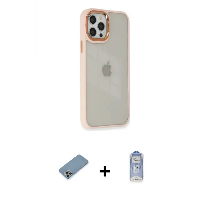 ieg™ iPhone 12 Pro Max Kılıf Eksen Doku Prime - Siyah Joko Magic 5D Cam + Shine Kamera Lens Koruma Cam - GI