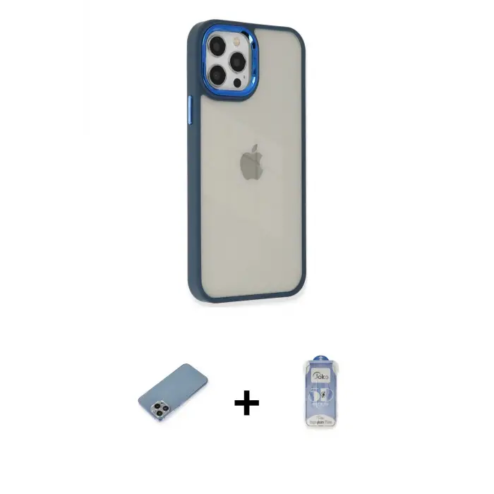 ieg™ iPhone 12 Pro Max Kılıf Eksen Doku Prime - Siyah Joko Magic 5D Cam + Shine Kamera Lens Koruma Cam - GI