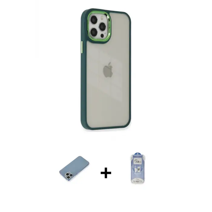 ieg™ iPhone 12 Pro Max Kılıf Eksen Doku Prime - Siyah Joko Magic 5D Cam + Shine Kamera Lens Koruma Cam - GI