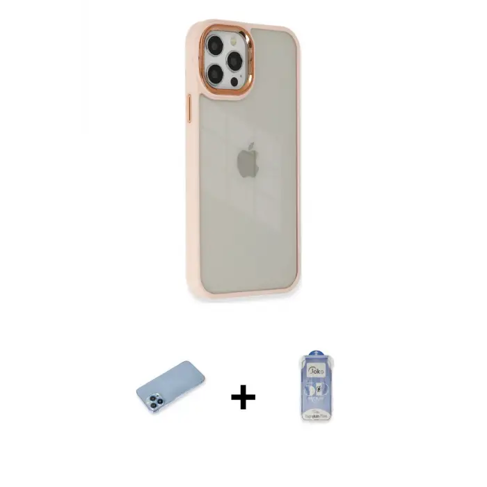 ieg™ iPhone 12 Pro Max Kılıf Eksen Doku Prime - Siyah Joko Magic 5D Cam + Shine Kamera Lens Koruma Cam - MI