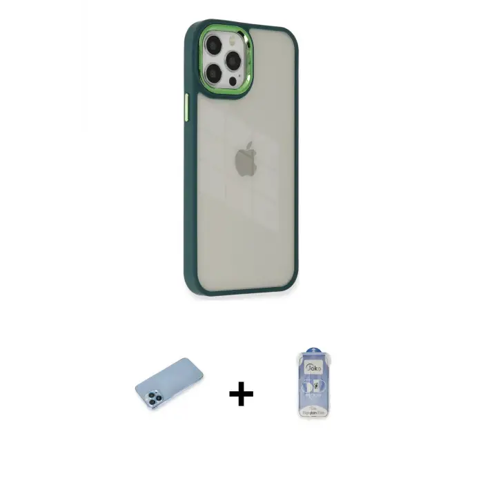 ieg™ iPhone 12 Pro Max Kılıf Eksen Doku Prime - Siyah Joko Magic 5D Cam + Shine Kamera Lens Koruma Cam - MI