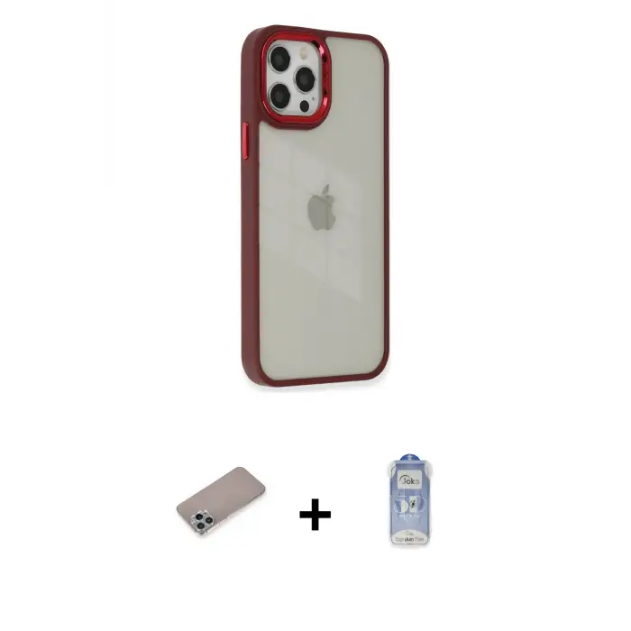 ieg™ iPhone 12 Pro Max Kılıf Eksen Doku Prime - Siyah Joko Magic 5D Cam + Shine Kamera Lens Koruma Cam - SABE