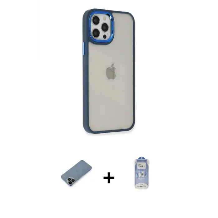 ieg™ iPhone 12 Pro Max Kılıf Eksen Doku Prime - Siyah Joko Magic 5D Cam + Shine Kamera Lens Koruma Cam - SH