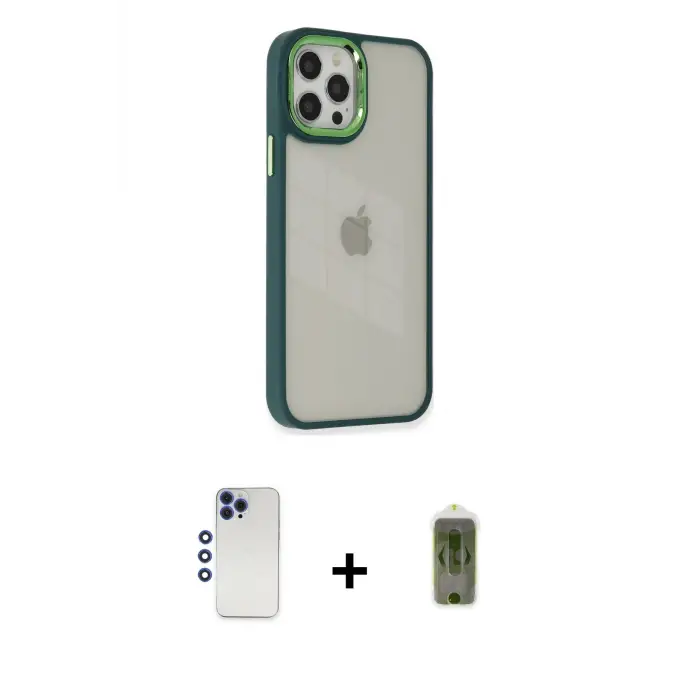 ieg™ iPhone 12 Pro Max Kılıf Eksen Doku Prime - Siyah Joko Magic 5D Hayalet Cam + Shine Kamera Lens - LT