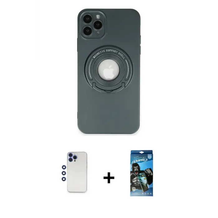 ieg™ iPhone 12 Pro Max Kılıf Eksen Klasik Prime - Siyah 34D Izgaralı Cam + Shine Kamera Lens - LT