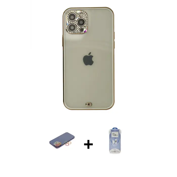 ieg™ iPhone 12 Pro Max Kılıf Eksen Minimal Koleksiyonu - Siyah Joko Magic 5D Cam + Renkli Kamera Lens Koruma Cam - TU