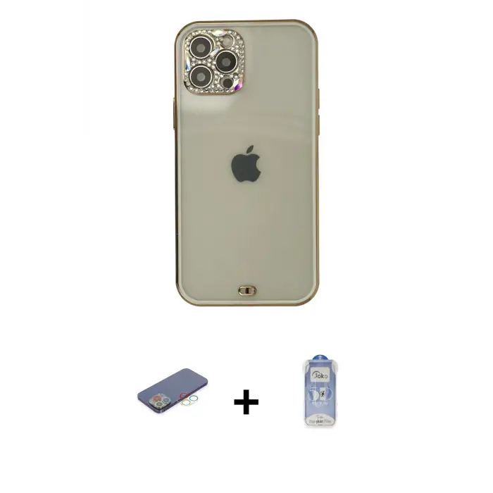 ieg™ iPhone 12 Pro Max Kılıf Eksen Minimal Koleksiyonu - Siyah Joko Magic 5D Cam + Renkli Kamera Lens Koruma Cam - MI