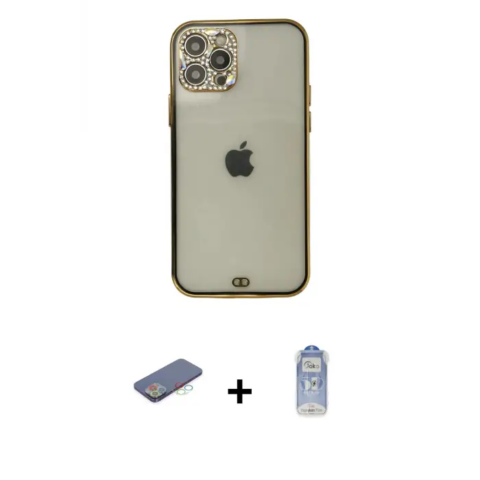 ieg™ iPhone 12 Pro Max Kılıf Eksen Minimal Koleksiyonu - Siyah Joko Magic 5D Cam + Renkli Kamera Lens Koruma Cam - MI