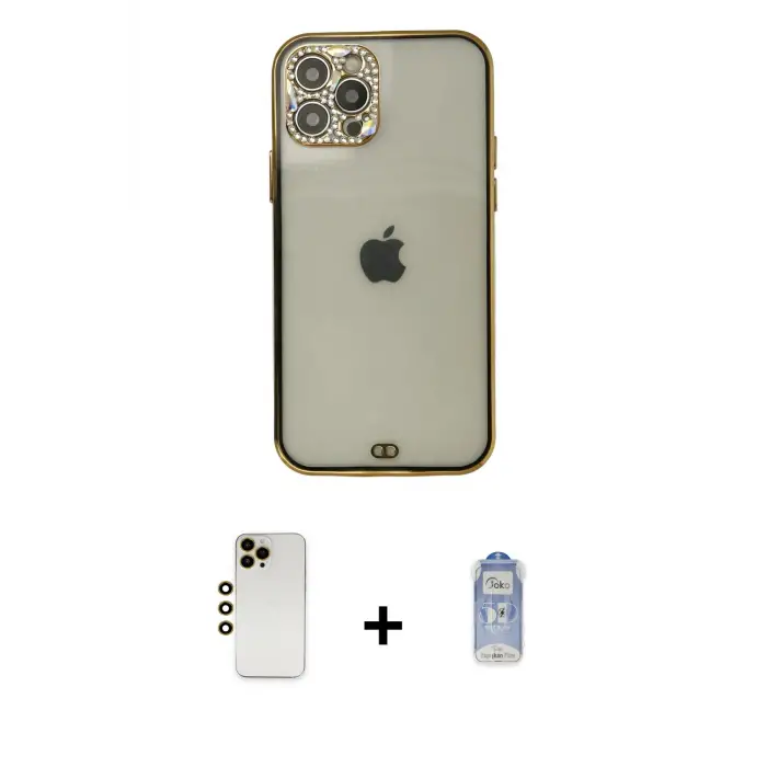 ieg™ iPhone 12 Pro Max Kılıf Eksen Minimal Koleksiyonu - Siyah Joko Magic 5D Cam + Shine Kamera Lens - GD