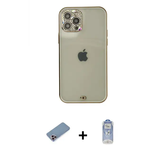 ieg™ iPhone 12 Pro Max Kılıf Eksen Minimal Koleksiyonu - Siyah Joko Magic 5D Cam + Shine Kamera Lens Koruma Cam - PE