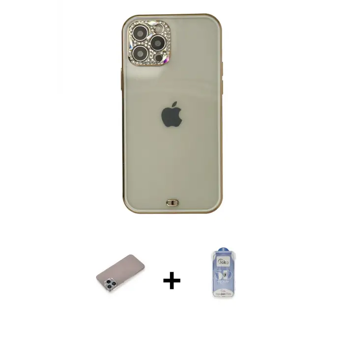 ieg™ iPhone 12 Pro Max Kılıf Eksen Minimal Koleksiyonu - Siyah Joko Magic 5D Cam + Shine Kamera Lens Koruma Cam - SABE