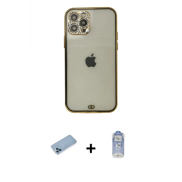ieg™ iPhone 12 Pro Max Kılıf Eksen Minimal Koleksiyonu - Siyah Joko Magic 5D Cam + Shine Kamera Lens Koruma Cam - MI