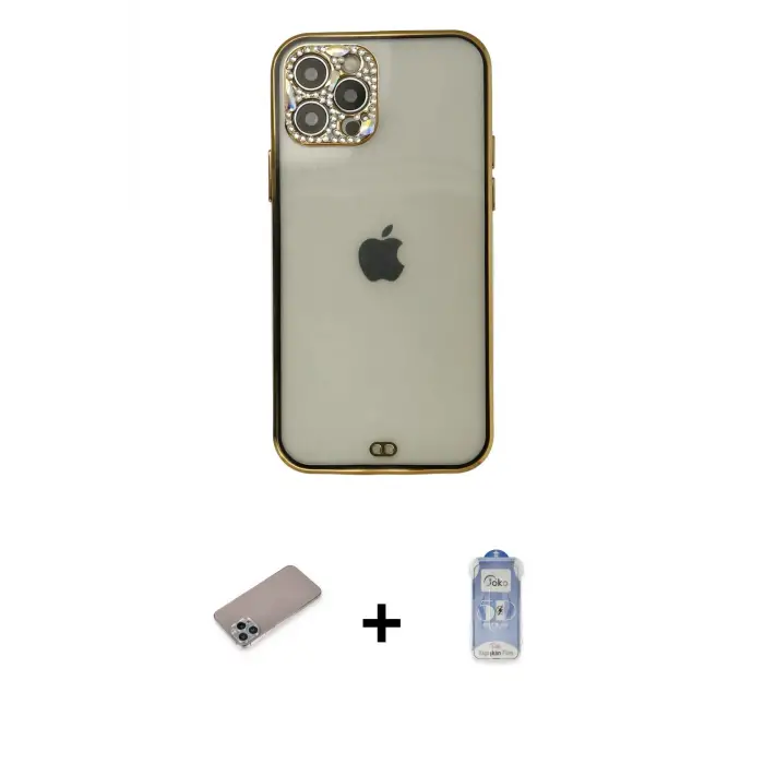 ieg™ iPhone 12 Pro Max Kılıf Eksen Minimal Koleksiyonu - Siyah Joko Magic 5D Cam + Shine Kamera Lens Koruma Cam - SABE