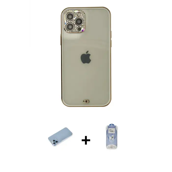 ieg™ iPhone 12 Pro Max Kılıf Eksen Minimal Koleksiyonu - Siyah Joko Magic 5D Cam + Shine Kamera Lens Koruma Cam - MI