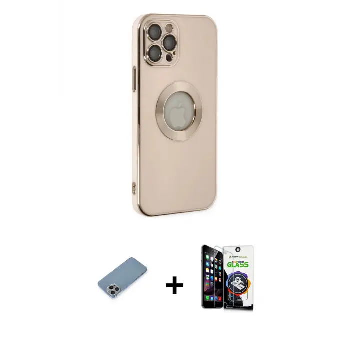 ieg™ iPhone 12 Pro Max Kılıf İz Form Serisi - Şeffaf Temperli Cam Ekran Koruyucu + Shine Kamera Lens Koruma Cam - GI