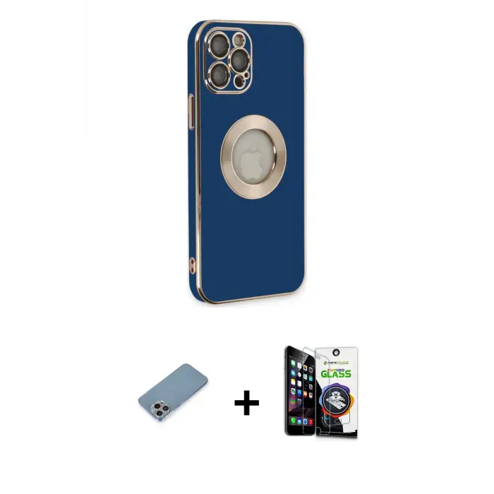 ieg™ iPhone 12 Pro Max Kılıf İz Form Serisi - Şeffaf Temperli Cam Ekran Koruyucu + Shine Kamera Lens Koruma Cam - GI
