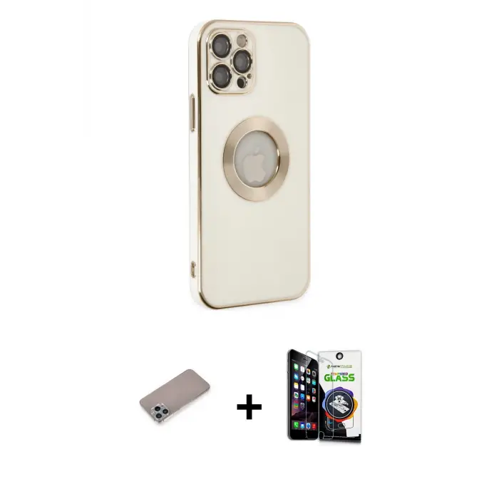 ieg™ iPhone 12 Pro Max Kılıf İz Form Serisi - Şeffaf Temperli Cam Ekran Koruyucu + Shine Kamera Lens Koruma Cam - SABE