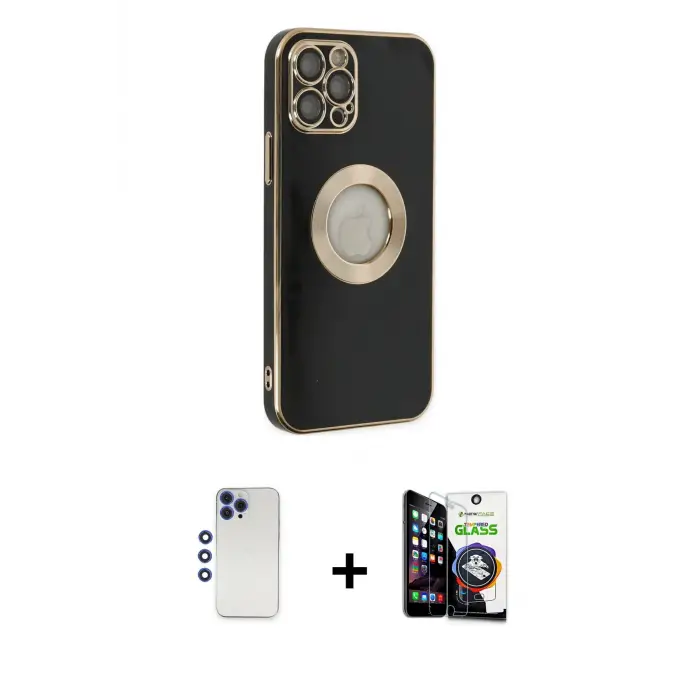ieg™ iPhone 12 Pro Max Kılıf İz Form Serisi - Şeffaf Temperli Cam Ekran Koruyucu + Shine Kamera Lens - LT