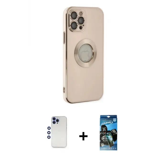 ieg™ iPhone 12 Pro Max Kılıf İz Form Serisi - Siyah 34D Izgaralı Cam + Shine Kamera Lens - LT