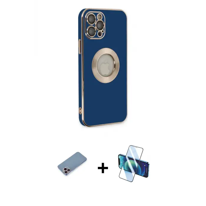 ieg™ iPhone 12 Pro Max Kılıf İz Form Serisi - Siyah 3D Antistatik Seramik Nano Ekran Koruyucu + Shine Kamera Lens Koruma Cam - PE
