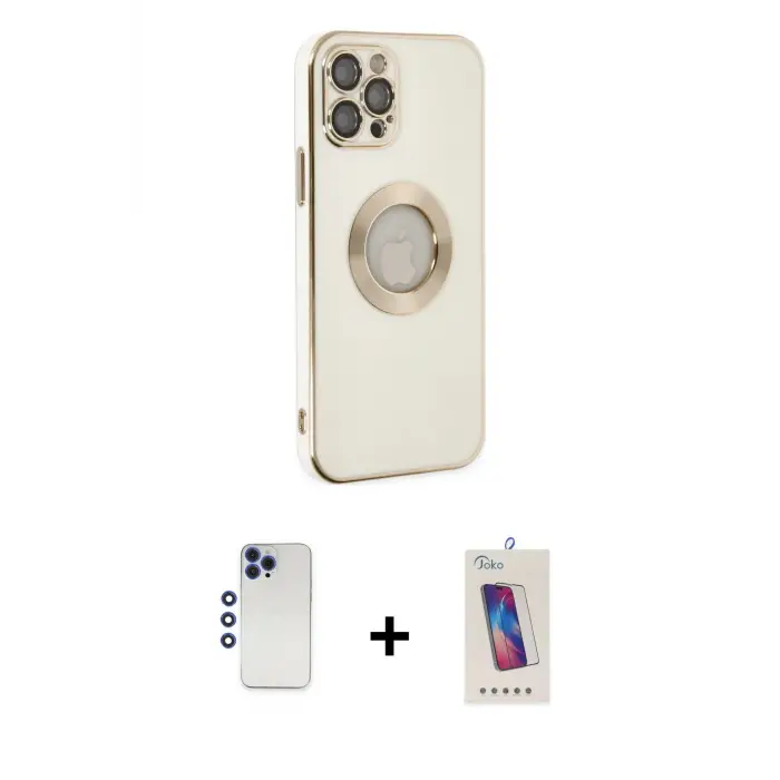 ieg™ iPhone 12 Pro Max Kılıf İz Form Serisi - Siyah Joko 5D Cam + Shine Kamera Lens - LT