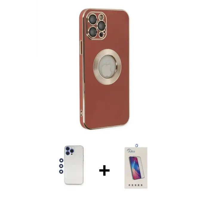 ieg™ iPhone 12 Pro Max Kılıf İz Form Serisi - Siyah Joko 5D Cam + Shine Kamera Lens - LT