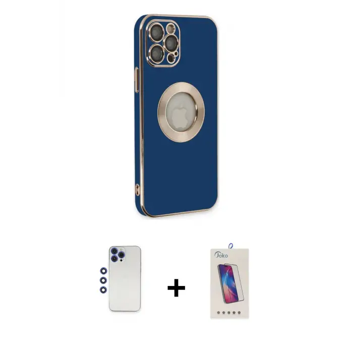 ieg™ iPhone 12 Pro Max Kılıf İz Form Serisi - Siyah Joko 5D Cam + Shine Kamera Lens - LT