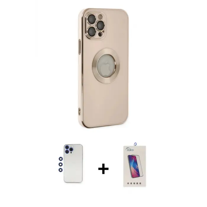 ieg™ iPhone 12 Pro Max Kılıf İz Form Serisi - Siyah Joko 5D Cam + Shine Kamera Lens - LT