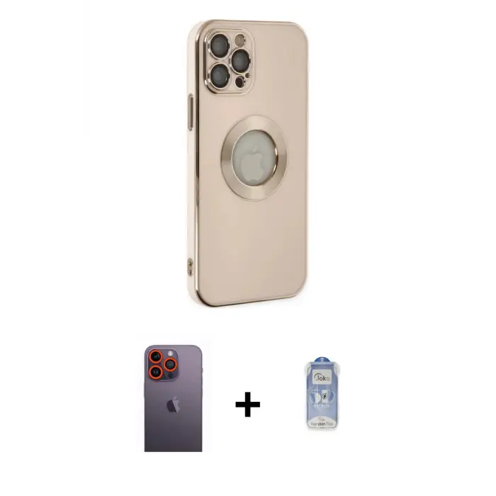 ieg™ iPhone 12 Pro Max Kılıf İz Form Serisi - Siyah Joko Magic 5D Cam + Neon Fosforlu Kamera Lens - TU