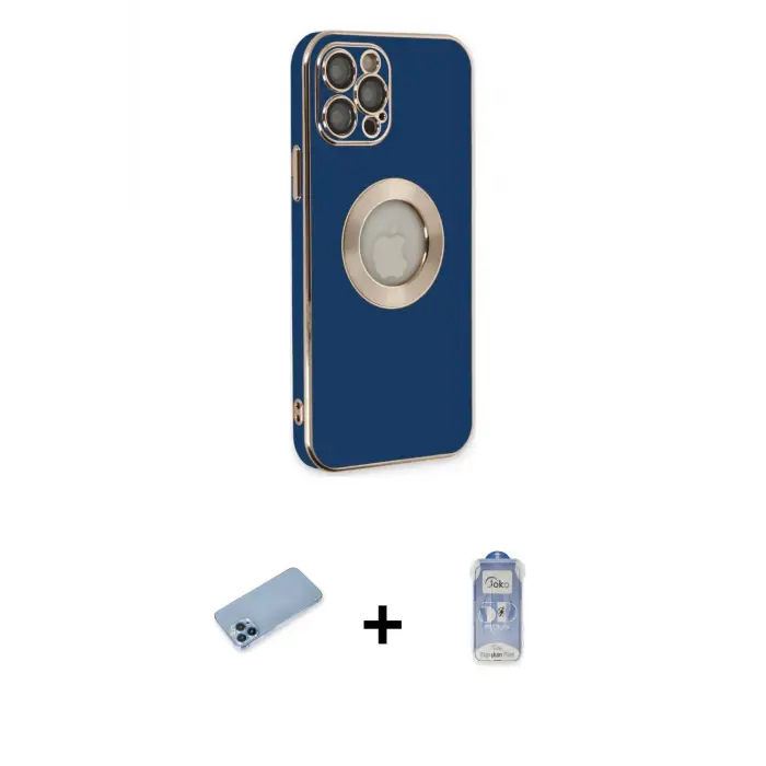 ieg™ iPhone 12 Pro Max Kılıf İz Form Serisi - Siyah Joko Magic 5D Cam + Shine Kamera Lens Koruma Cam - MI