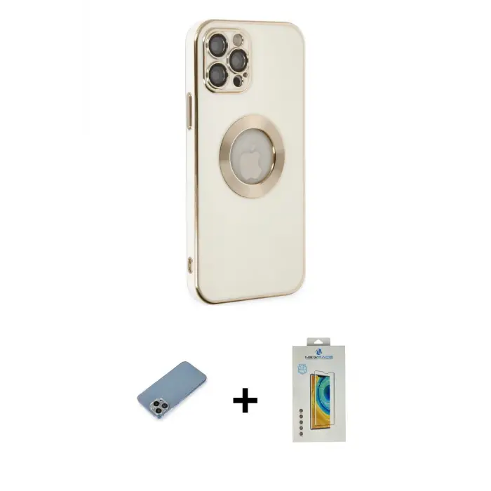 ieg™ iPhone 12 Pro Max Kılıf İz Form Serisi - Siyah Polymer Nano Ekran Koruyucu + Shine Kamera Lens Koruma Cam - GI