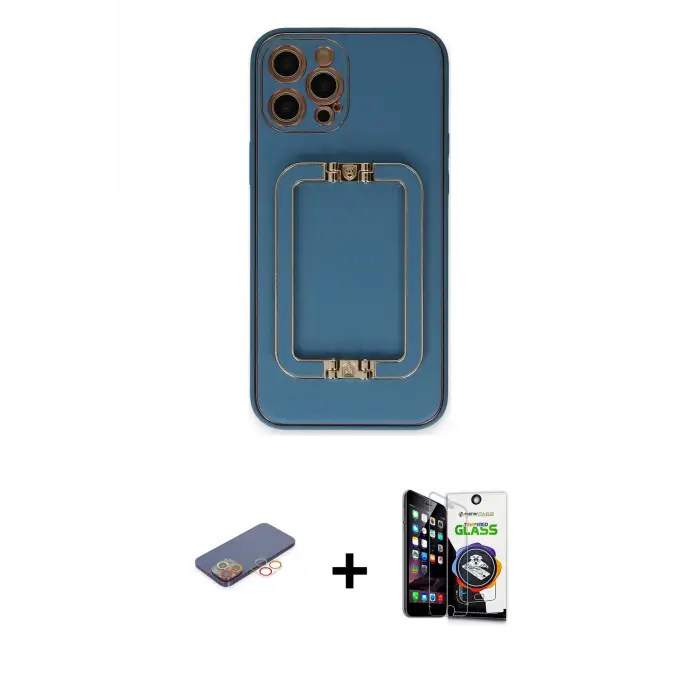 ieg™ iPhone 12 Pro Max Kılıf Kozmos Minimal Prime - Şeffaf Temperli Cam Ekran Koruyucu + Renkli Kamera Lens Koruma Cam - TU