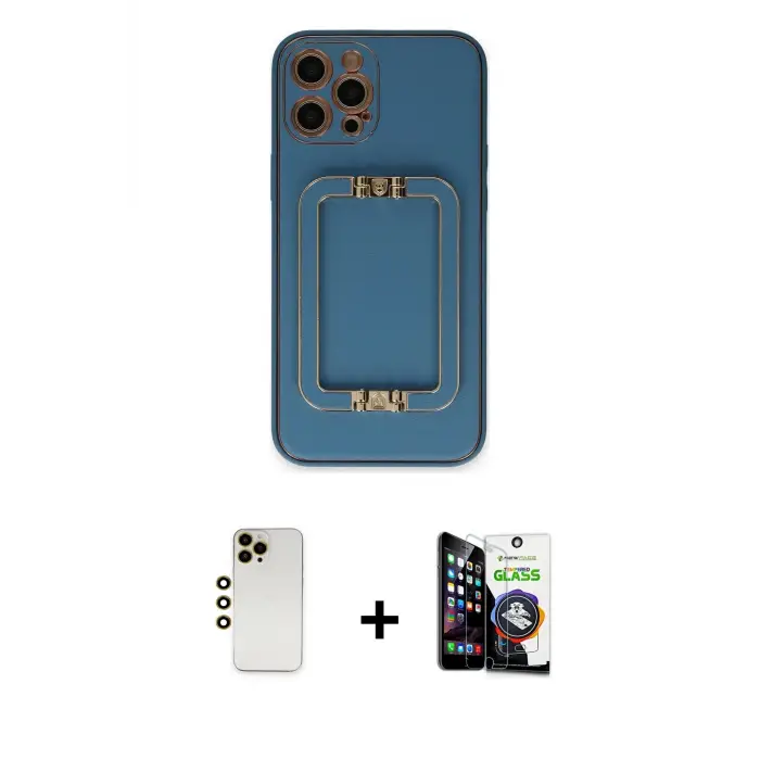 ieg™ iPhone 12 Pro Max Kılıf Kozmos Minimal Prime - Şeffaf Temperli Cam Ekran Koruyucu + Shine Kamera Lens - GD