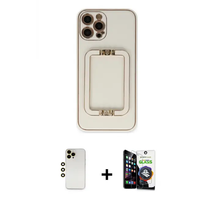 ieg™ iPhone 12 Pro Max Kılıf Kozmos Minimal Prime - Şeffaf Temperli Cam Ekran Koruyucu + Shine Kamera Lens - GD