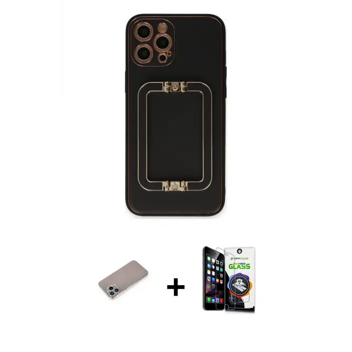 ieg™ iPhone 12 Pro Max Kılıf Kozmos Minimal Prime - Şeffaf Temperli Cam Ekran Koruyucu + Shine Kamera Lens Koruma Cam - SABE