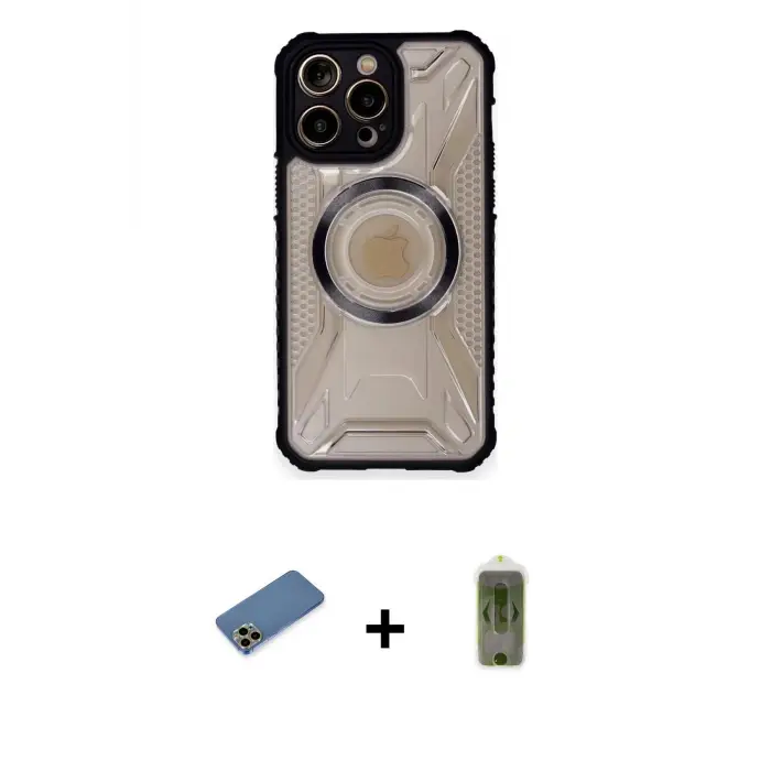 ieg™ iPhone 12 Pro Max Kılıf Kutup Modern - Siyah Joko Magic 5D Hayalet Cam + Shine Kamera Lens Koruma Cam - GD