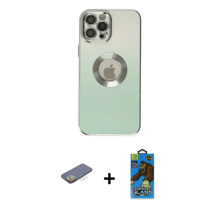 ieg™ iPhone 12 Pro Max Kılıf Kutup Yansıma Özel Seri - Siyah 18D Cam Ekran Koruyucu + Renkli Kamera Lens Koruma Cam - SI