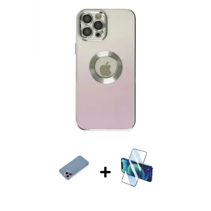 ieg™ iPhone 12 Pro Max Kılıf Kutup Yansıma Özel Seri - Siyah 3D Antistatik Seramik Nano Ekran Koruyucu + Shine Kamera Lens Koruma Cam - PE