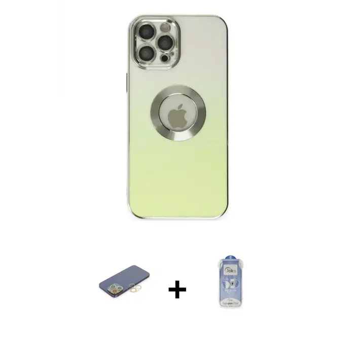 ieg™ iPhone 12 Pro Max Kılıf Kutup Yansıma Özel Seri - Siyah Joko Magic 5D Cam + Renkli Kamera Lens Koruma Cam - SI