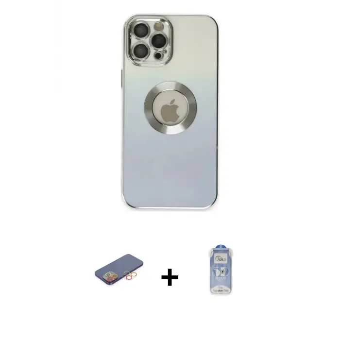 ieg™ iPhone 12 Pro Max Kılıf Kutup Yansıma Özel Seri - Siyah Joko Magic 5D Cam + Renkli Kamera Lens Koruma Cam - TU