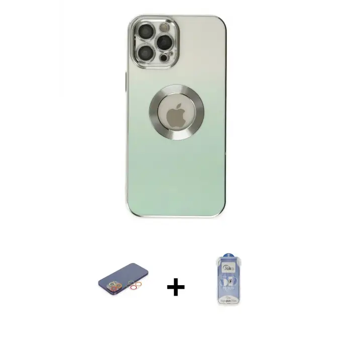 ieg™ iPhone 12 Pro Max Kılıf Kutup Yansıma Özel Seri - Siyah Joko Magic 5D Cam + Renkli Kamera Lens Koruma Cam - TU