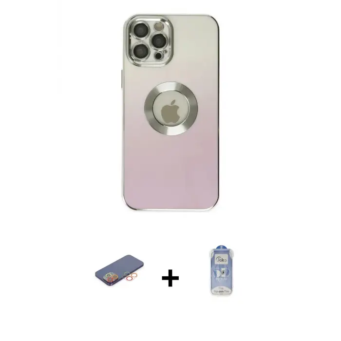 ieg™ iPhone 12 Pro Max Kılıf Kutup Yansıma Özel Seri - Siyah Joko Magic 5D Cam + Renkli Kamera Lens Koruma Cam - TU