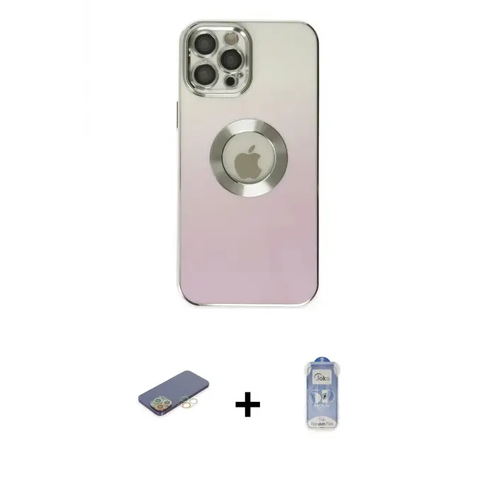ieg™ iPhone 12 Pro Max Kılıf Kutup Yansıma Özel Seri - Siyah Joko Magic 5D Cam + Renkli Kamera Lens Koruma Cam - SI