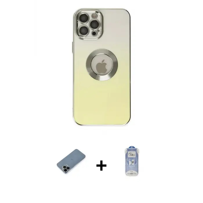 ieg™ iPhone 12 Pro Max Kılıf Kutup Yansıma Özel Seri - Siyah Joko Magic 5D Cam + Shine Kamera Lens Koruma Cam - SH