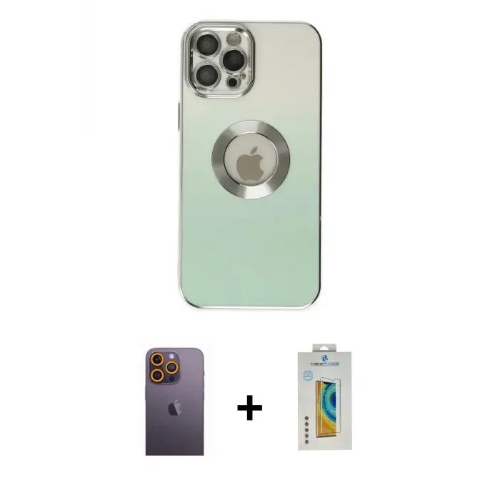 ieg™ iPhone 12 Pro Max Kılıf Kutup Yansıma Özel Seri - Siyah Polymer Nano Ekran Koruyucu + Neon Fosforlu Kamera Lens - SI