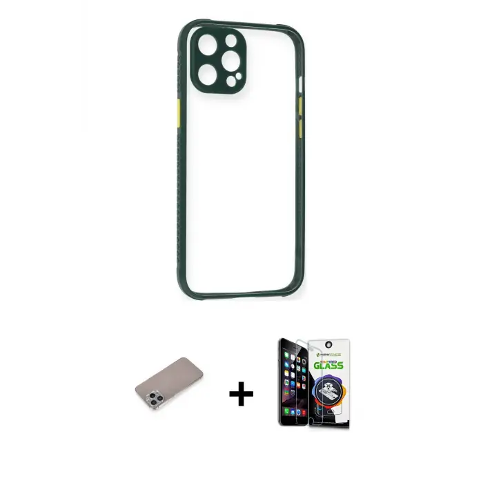 ieg™ iPhone 12 Pro Max Kılıf Nova Asil Özel Seri - Şeffaf Temperli Cam Ekran Koruyucu + Shine Kamera Lens Koruma Cam - SABE