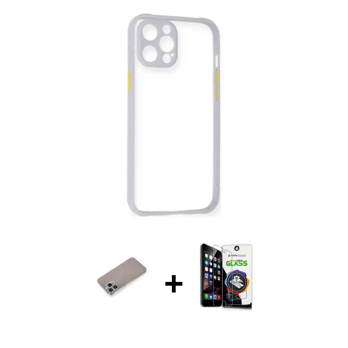 ieg™ iPhone 12 Pro Max Kılıf Nova Asil Özel Seri - Şeffaf Temperli Cam Ekran Koruyucu + Shine Kamera Lens Koruma Cam - SABE